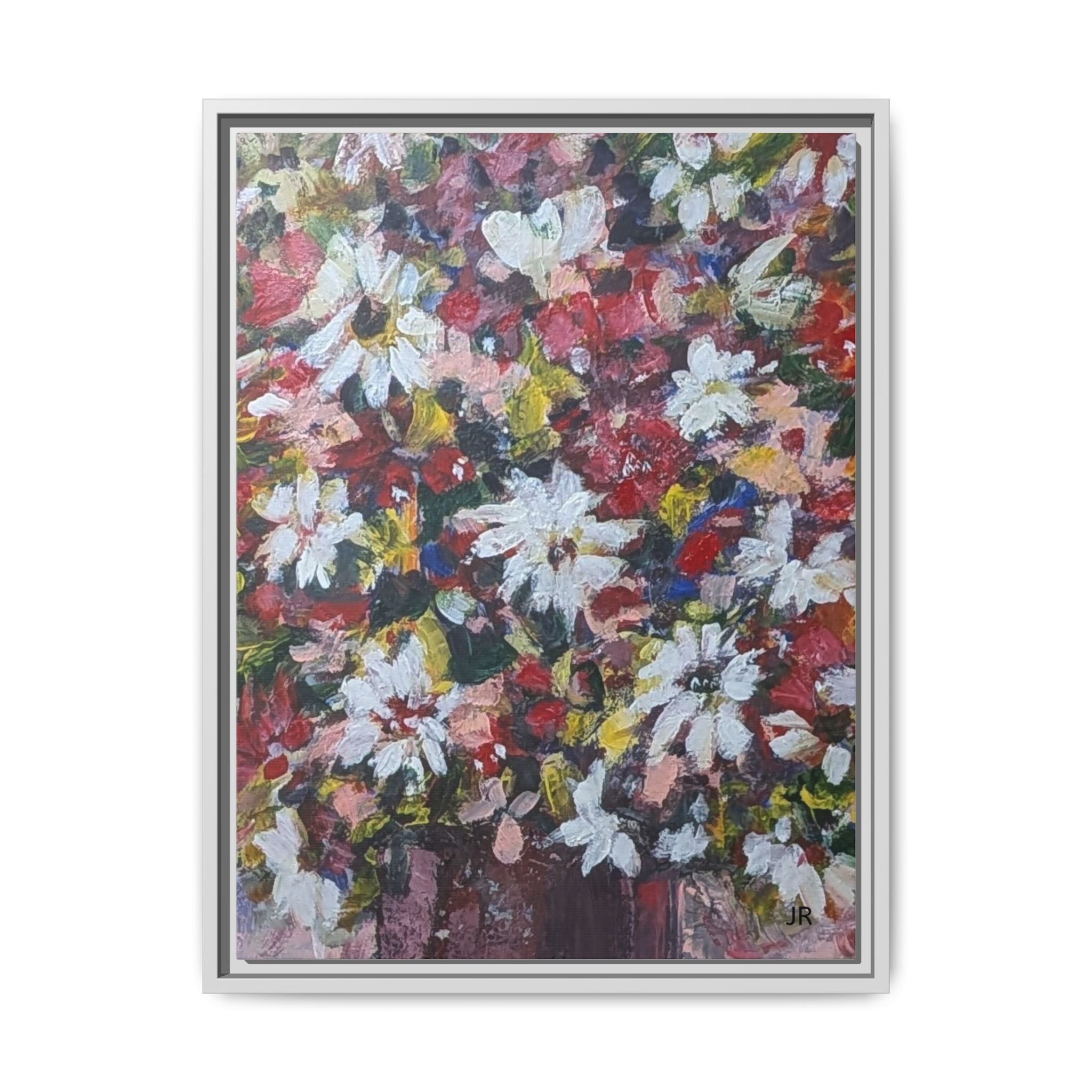 Daisies Floral Painting Matte Canvas Framed | Flower Art Wall Decor