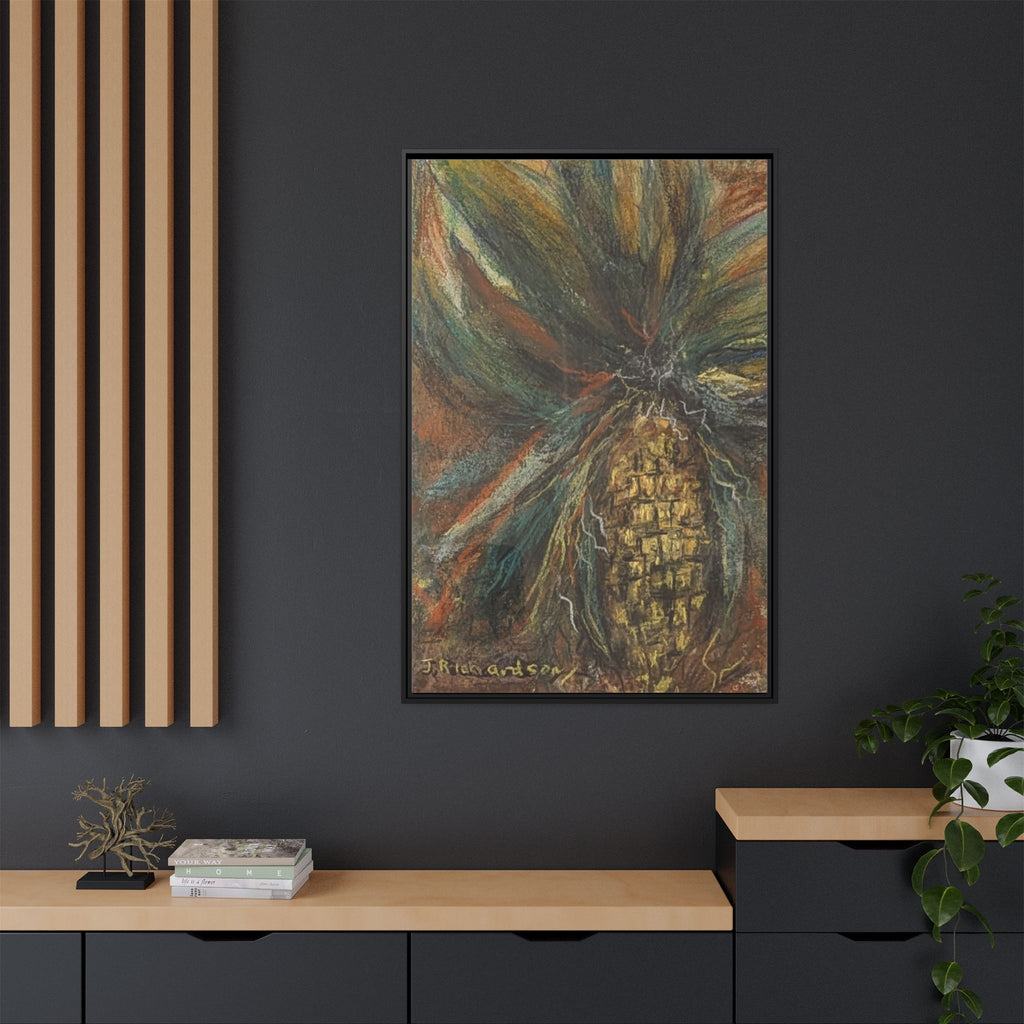 Forgotten Corn Husk Framed Canvas — Tropical Pineapple Matte Wall Art