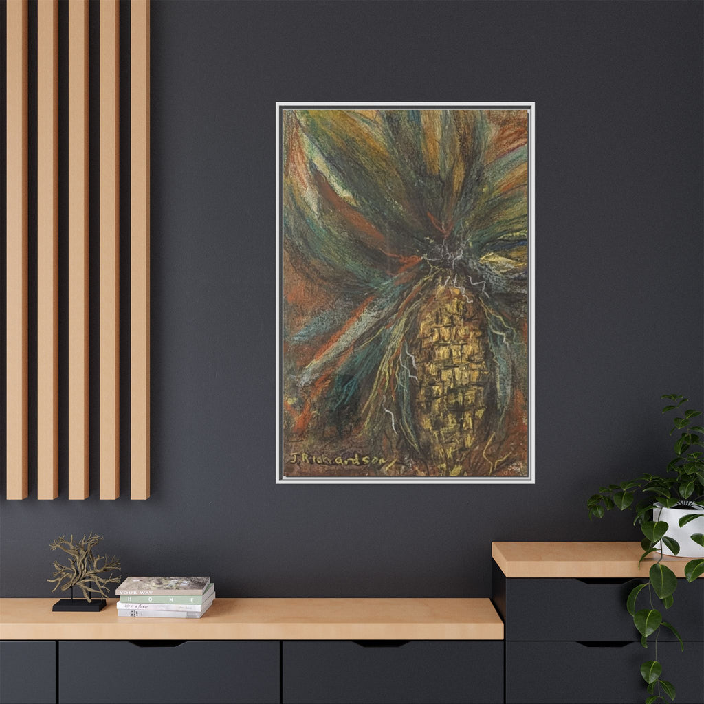 Forgotten Corn Husk Framed Canvas — Tropical Pineapple Matte Wall Art