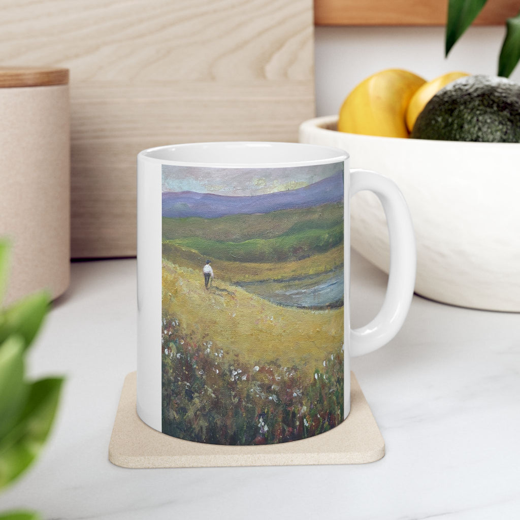 Landscape Art Ceramic Mug — Countryside Meadow Painting Coffee Cup (11oz, 15oz)