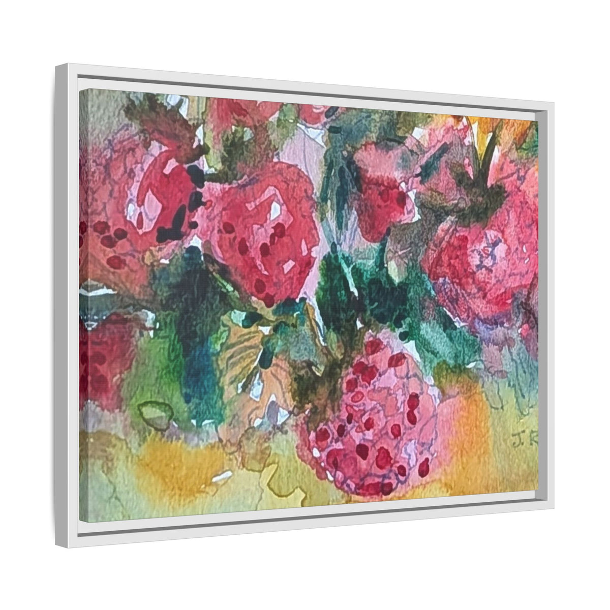 Raspberry Patch Still Life Framed Matte Canvas Print