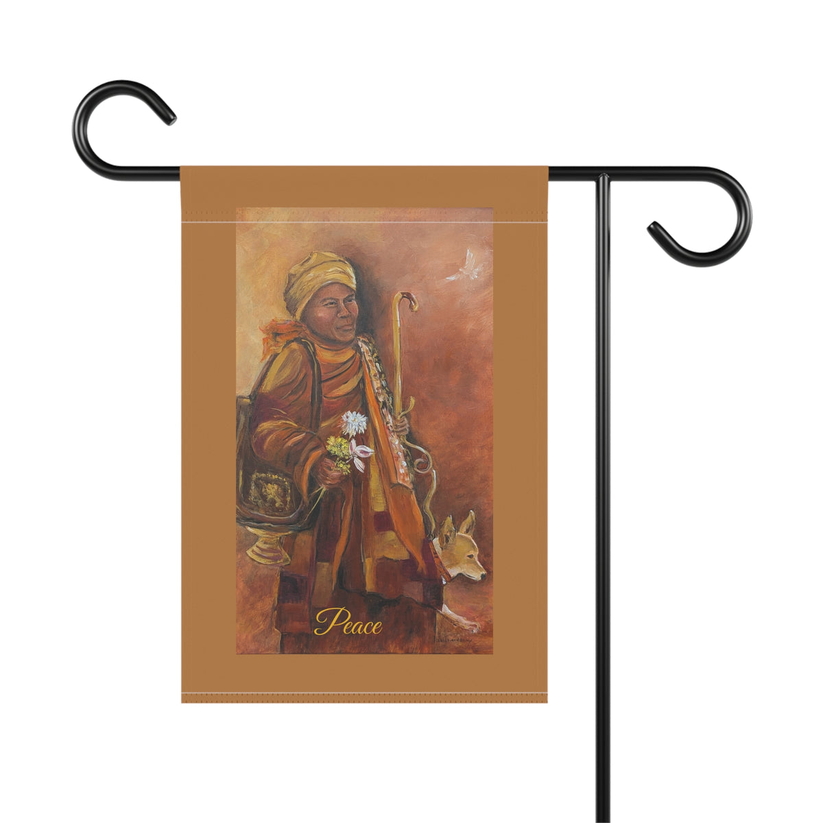 Peaceful Monk Garden Flag  Rustic Religious Outdoor Banner