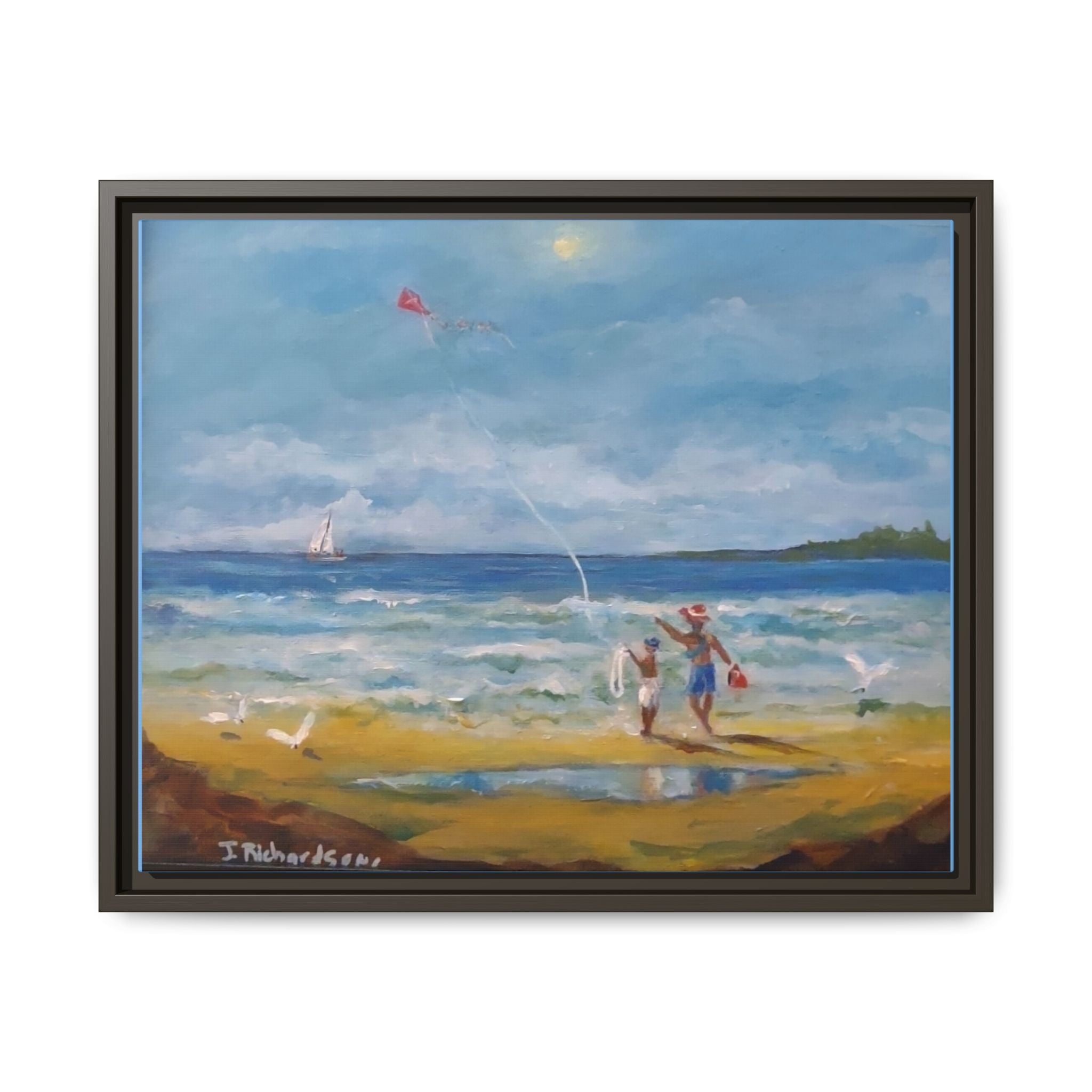 Kite on shore Framed Matte Canvas Wall Art