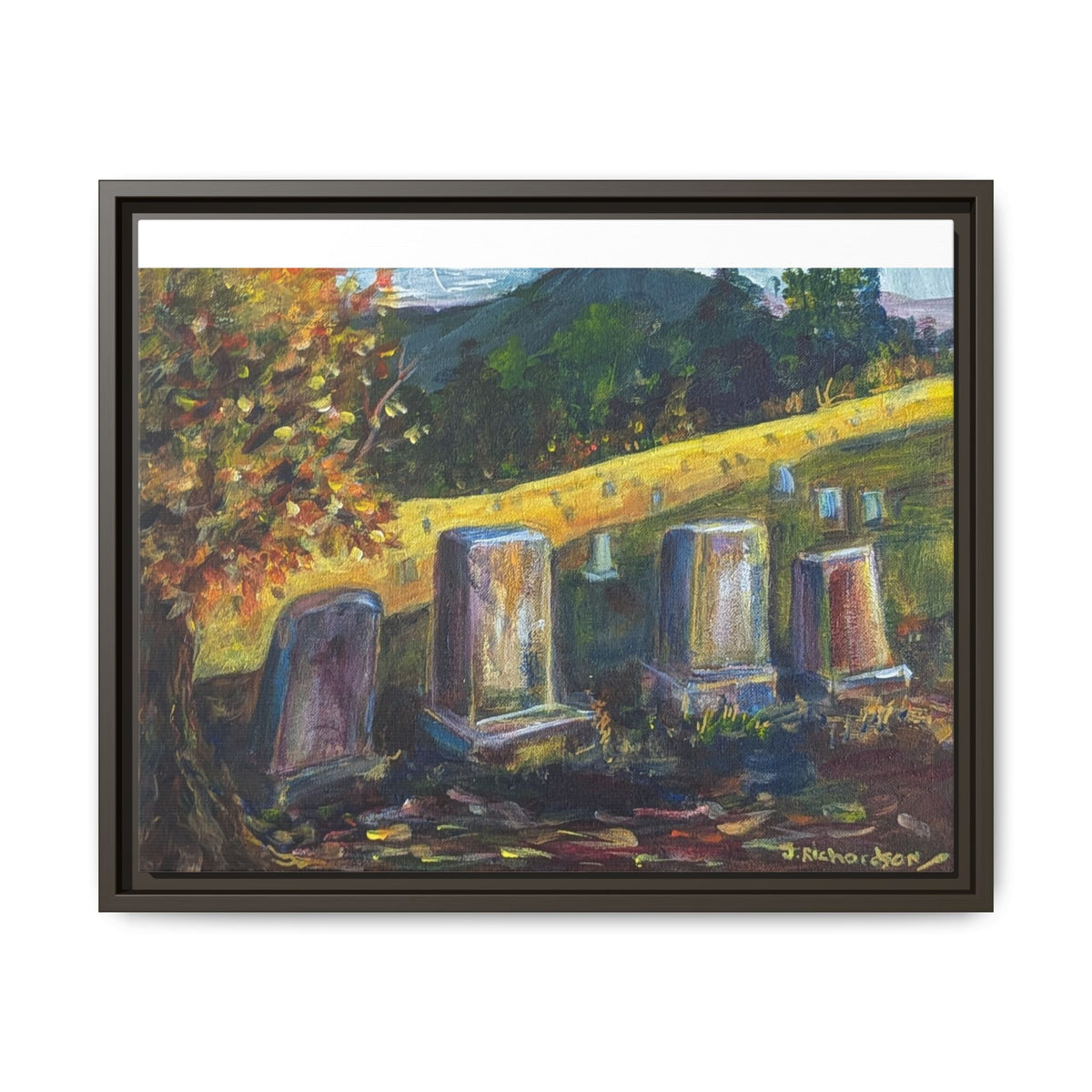 Framed Matte Canvas – Autumn Cemetery Landscape Art Print