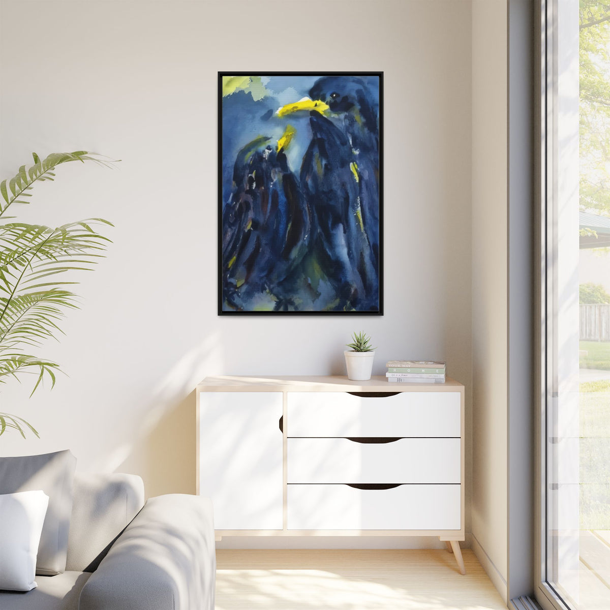 Framed Matte Canvas — Blue Raven Watercolor "Baby & Mother" Wall Art