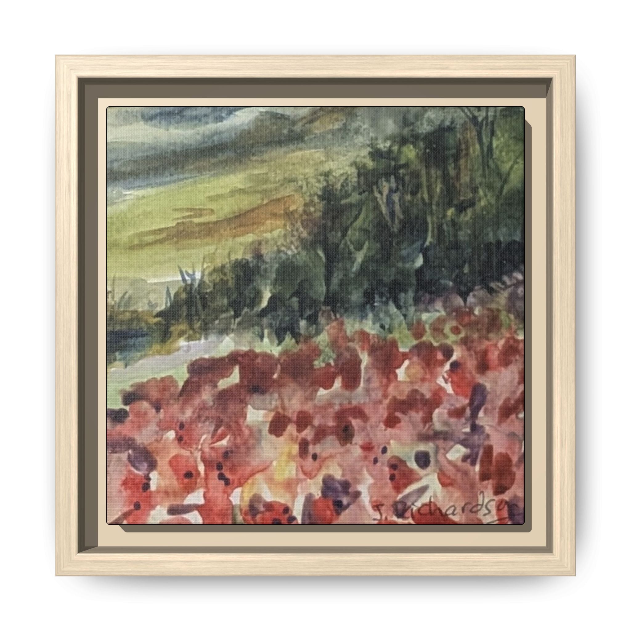 Framed Poppies landscape Matte Canvas,   Multi-color frames)