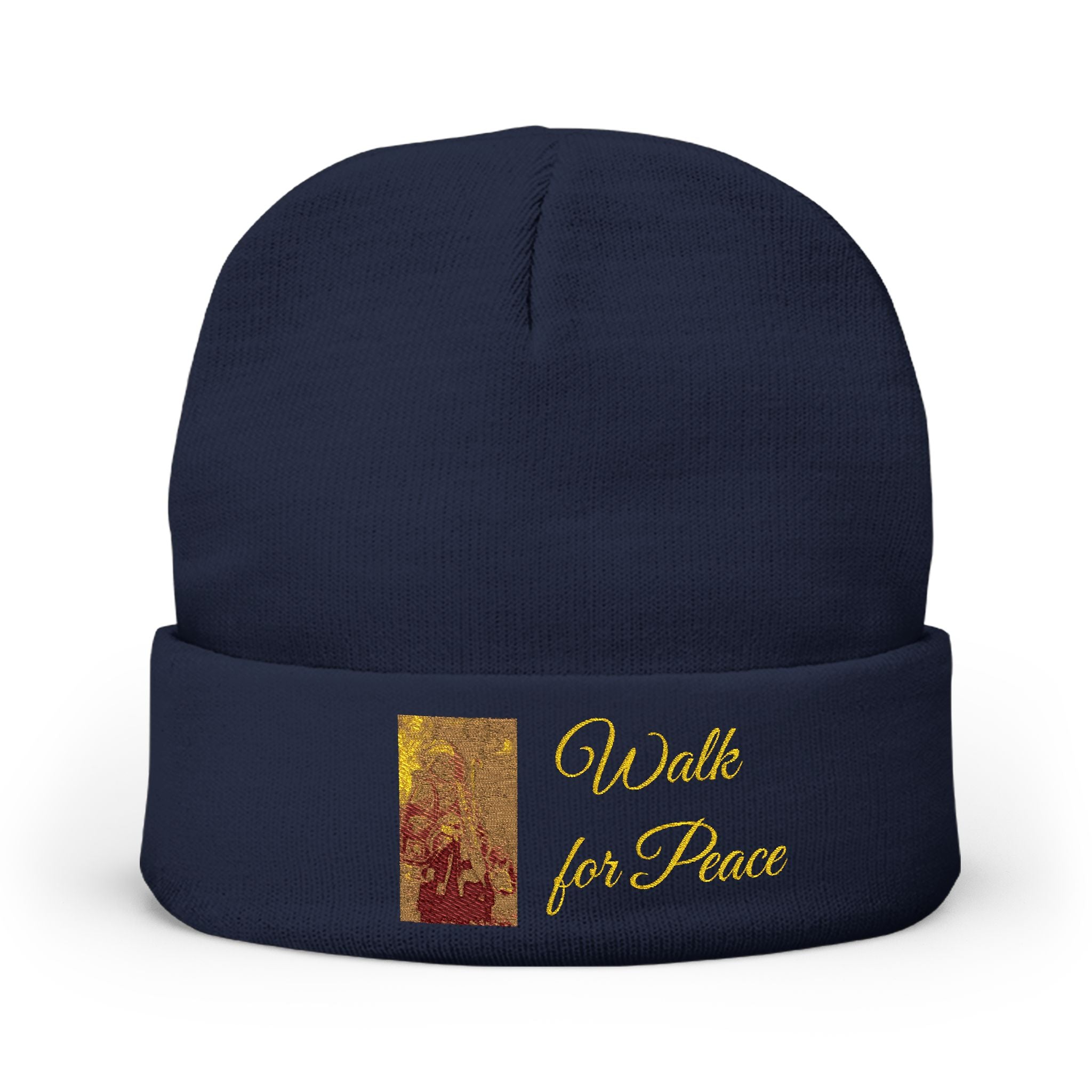 Embroidered Knit Beanie – Monks' "Walk for Peace'