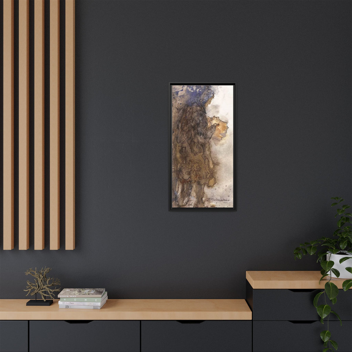 Framed Matte Canvas — "Left Behind Homeless Woman" Watercolor Abstract (Earth Tones)