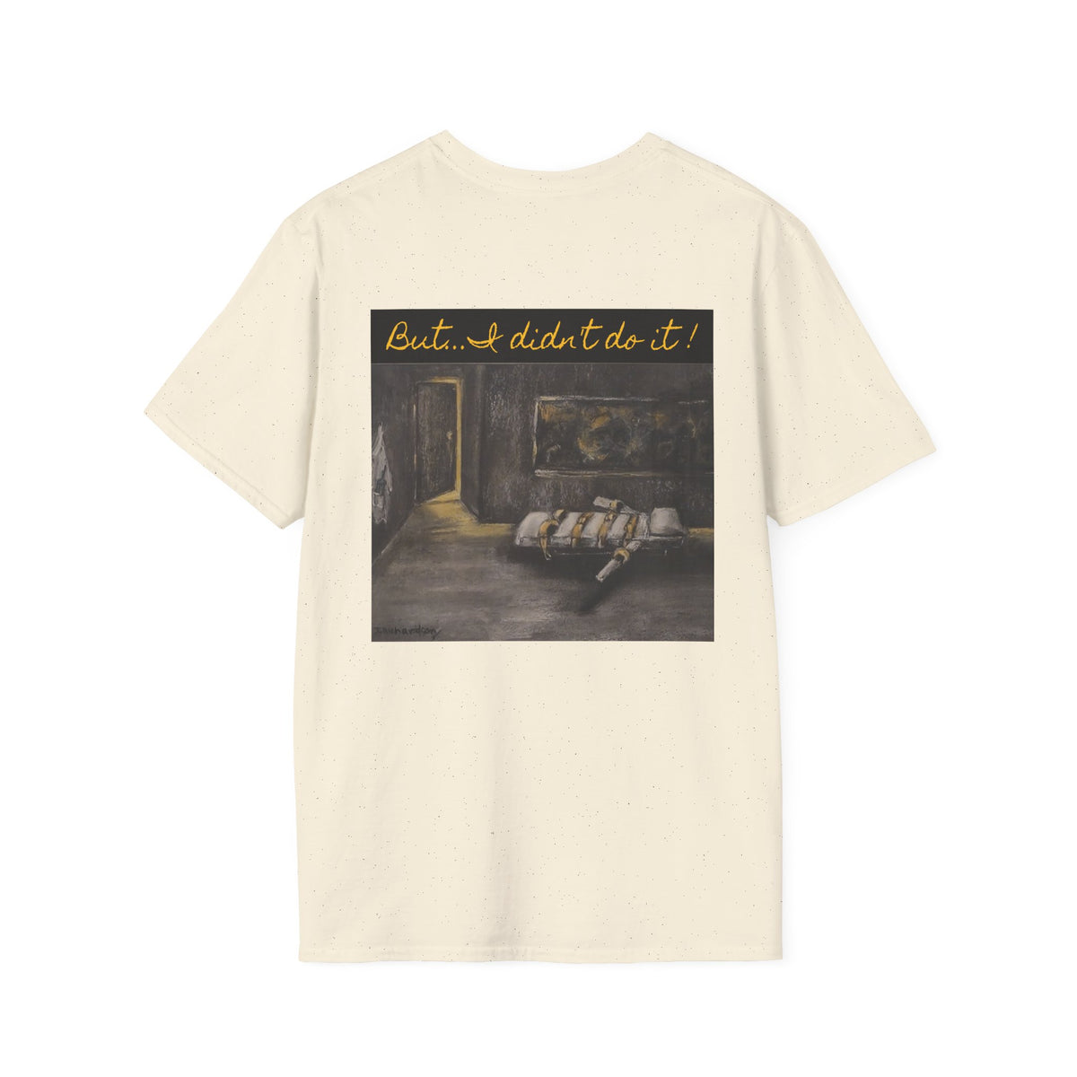 Lethal Injection Table 'I Didn't Do It!' T-Shirt | Minimal Script Logo