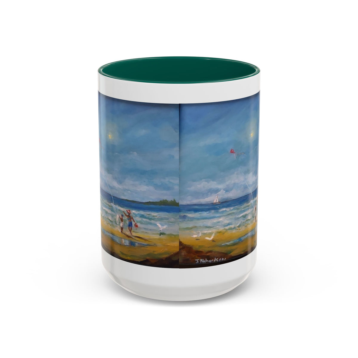 Beach & kite scene, Coffee Accent Mug - Personalize it! Colorful Ceramic Mug (11oz, 15oz)