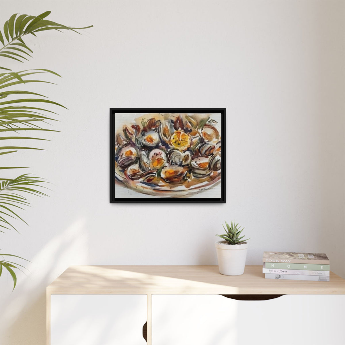 Clam Shell Watercolor Still Life Framed Canvas | Matte Multi-Color