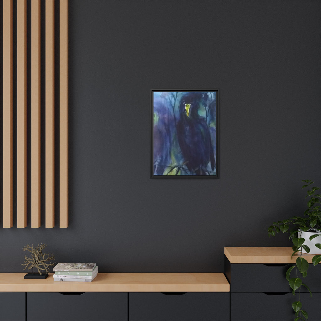 Framed Matte Canvas Print — Moody Black Raven Artwork