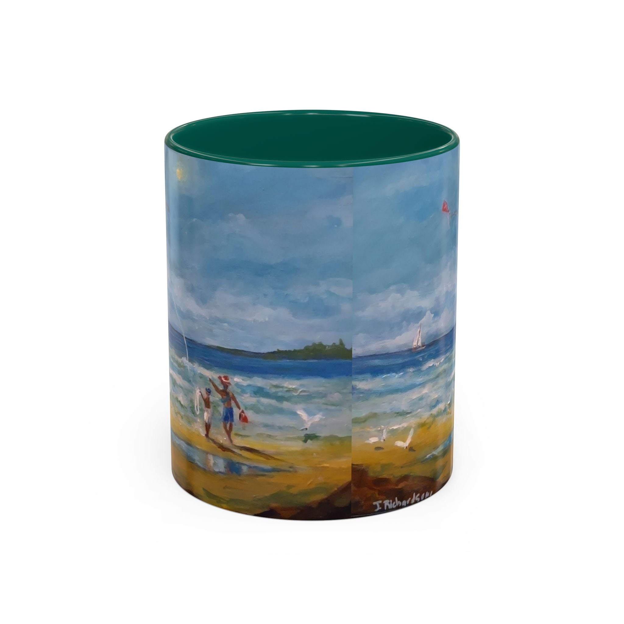 Beach & kite scene, Coffee Accent Mug - Personalize it! Colorful Ceramic Mug (11oz, 15oz)