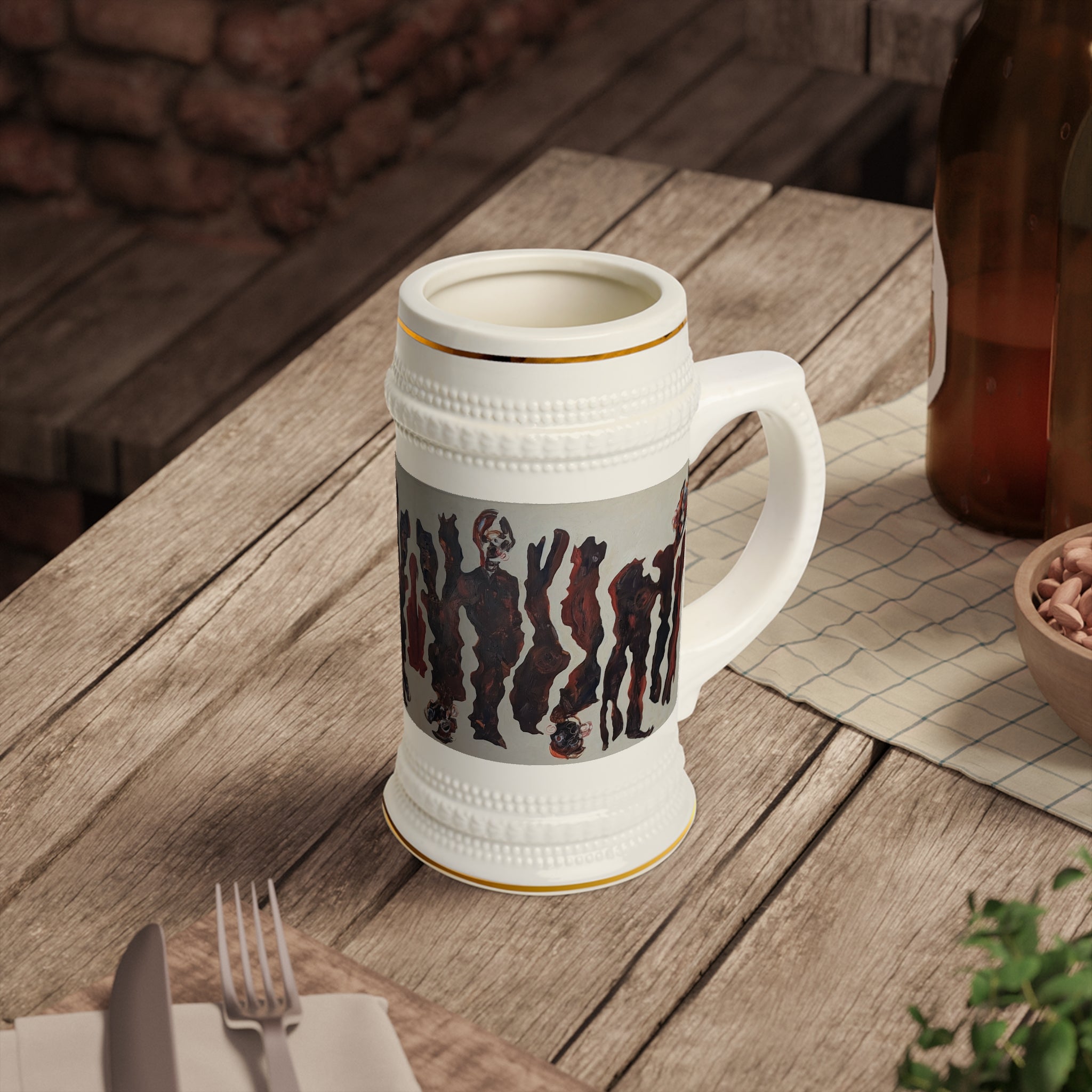 Abstract War Figures Beer Stein
