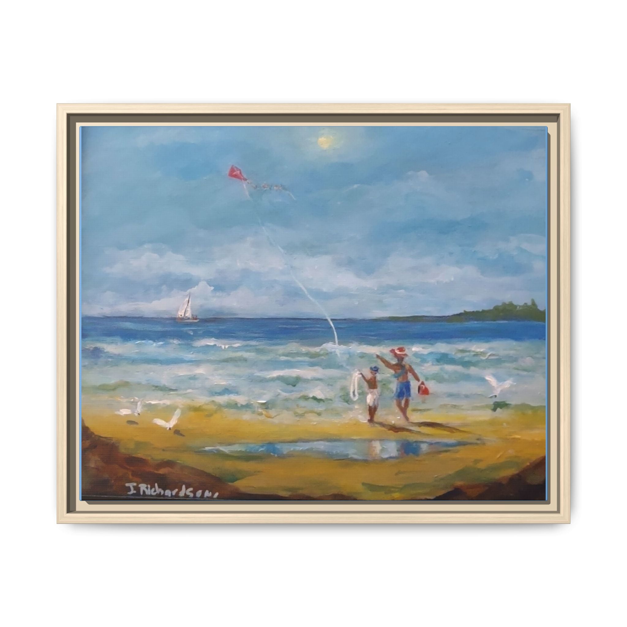 Kite on shore Framed Matte Canvas Wall Art