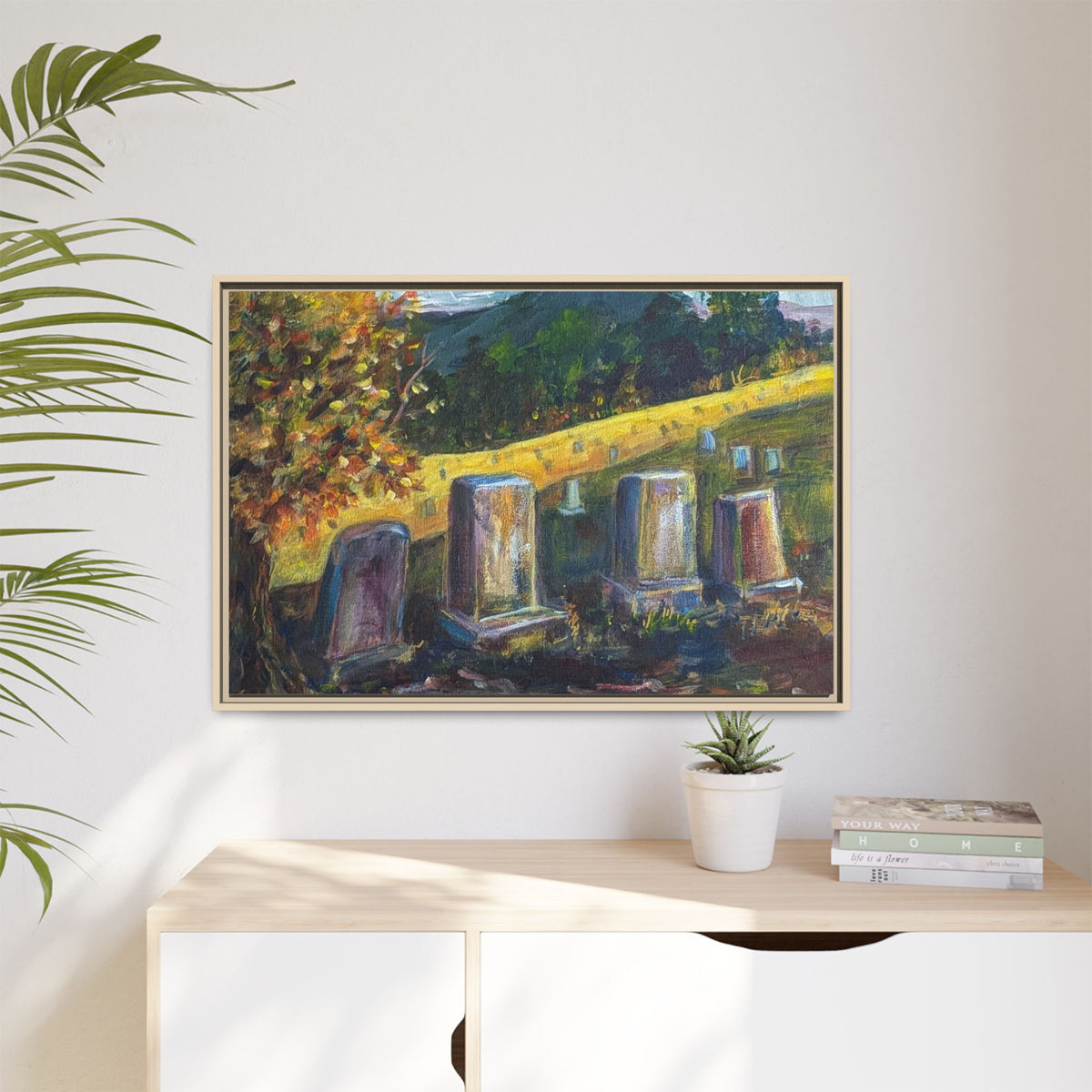 Framed Matte Canvas – Autumn Cemetery Landscape Art Print