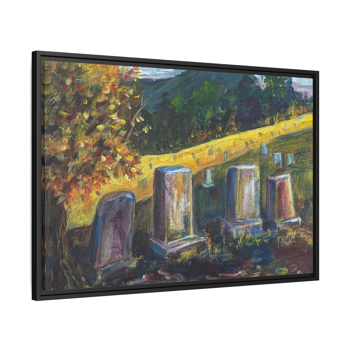Framed Matte Canvas – Autumn Cemetery Landscape Art Print