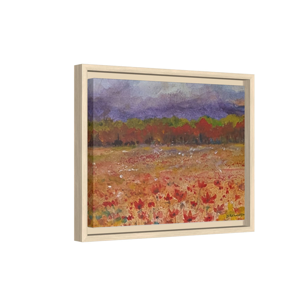 Framed Canvas Wall Art – Autumn Wildflower Meadow Landscape Painting