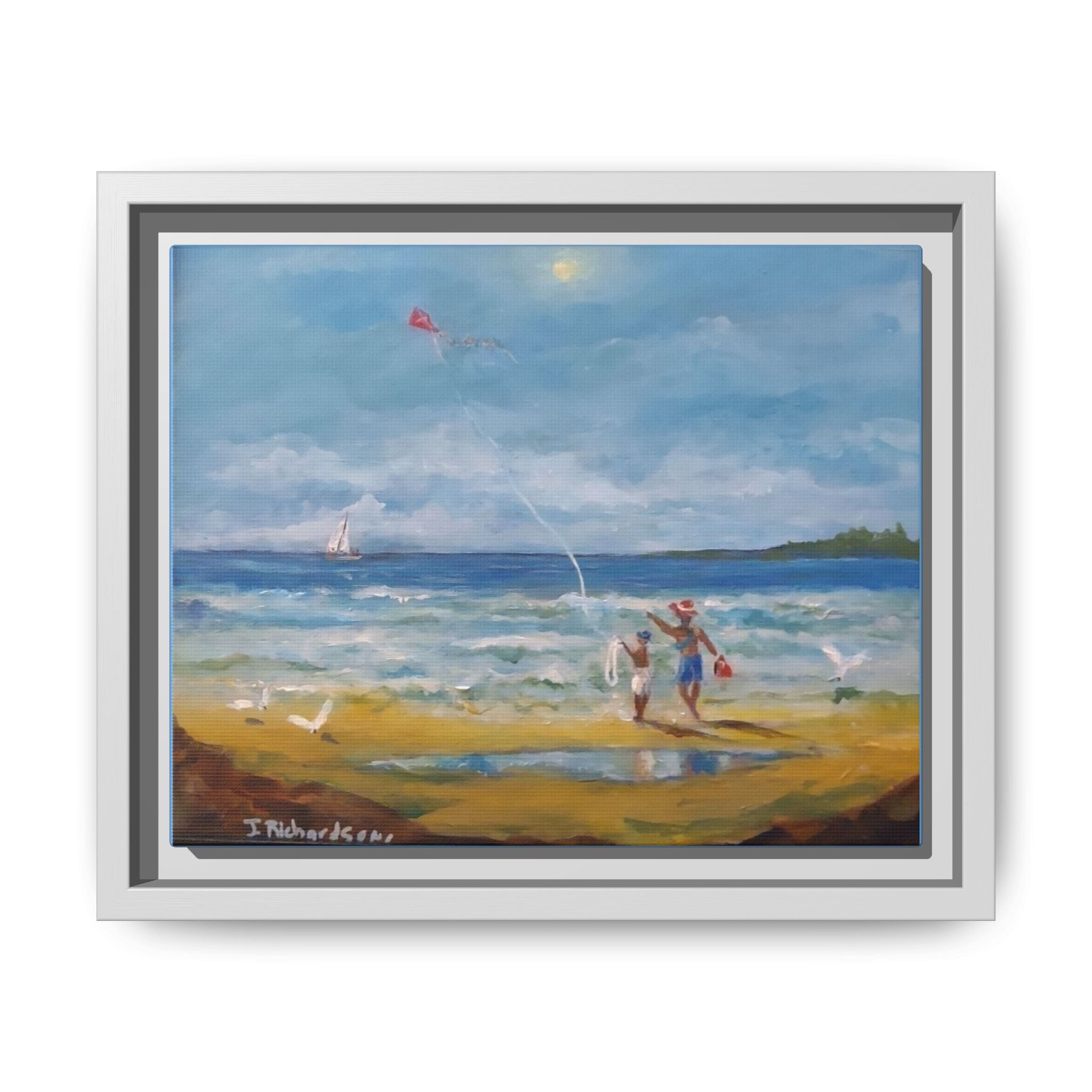 Kite on shore Framed Matte Canvas Wall Art