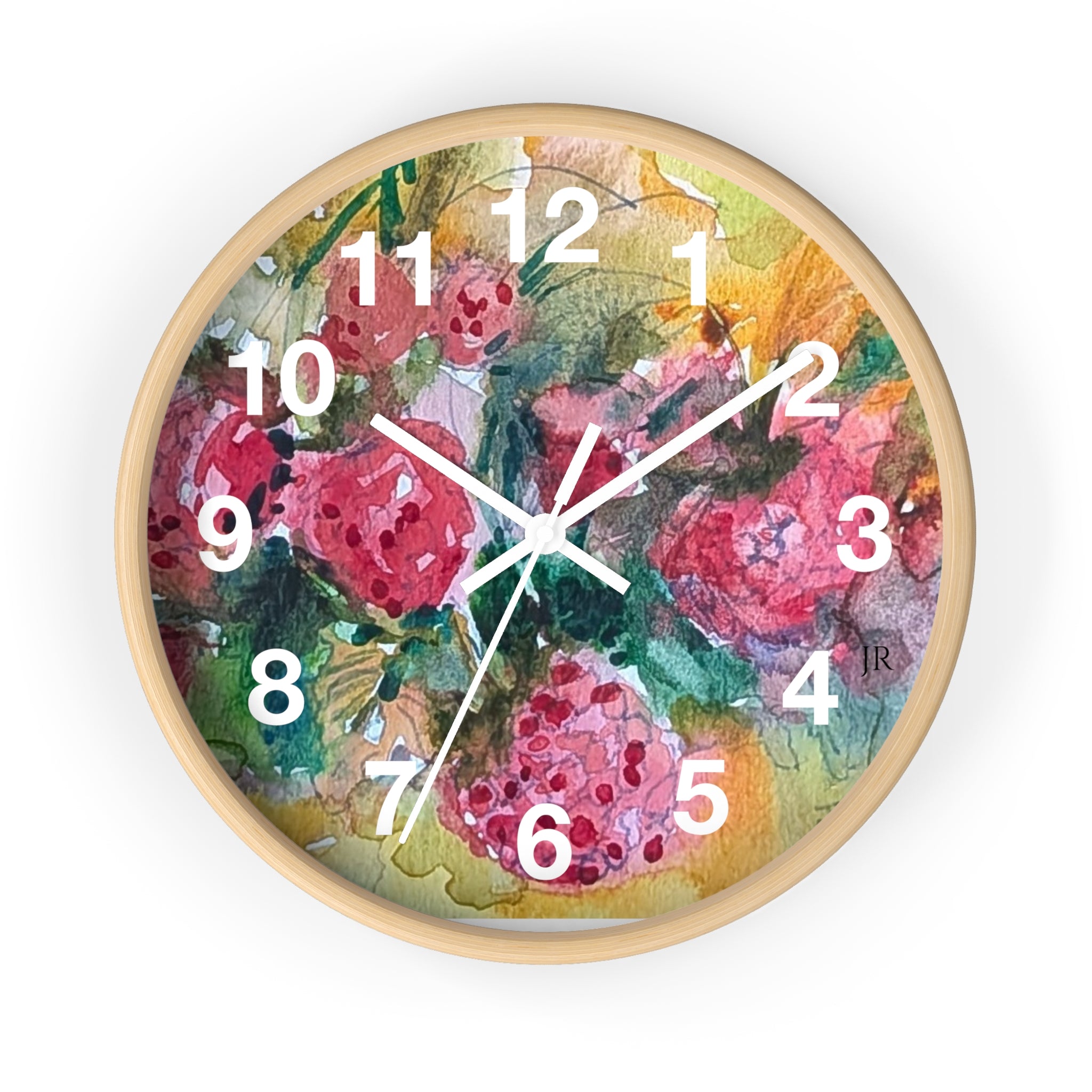 Raspberry Watercolor Wall Clock — Garden Bouquet Home Decor