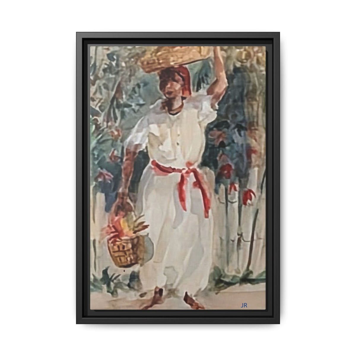 Tropical Market Woman Framed Watercolor Wall Art