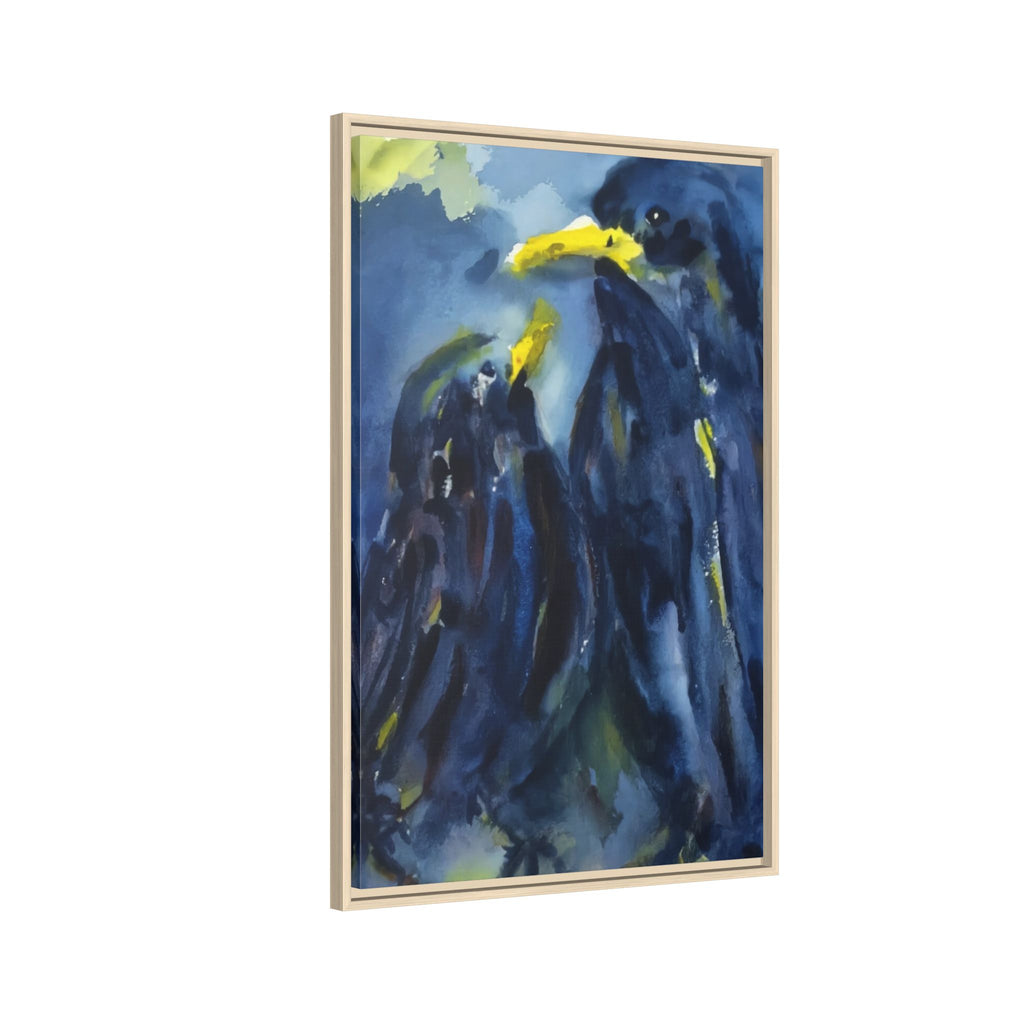 Framed Matte Canvas — Blue Raven Watercolor "Baby & Mother" Wall Art