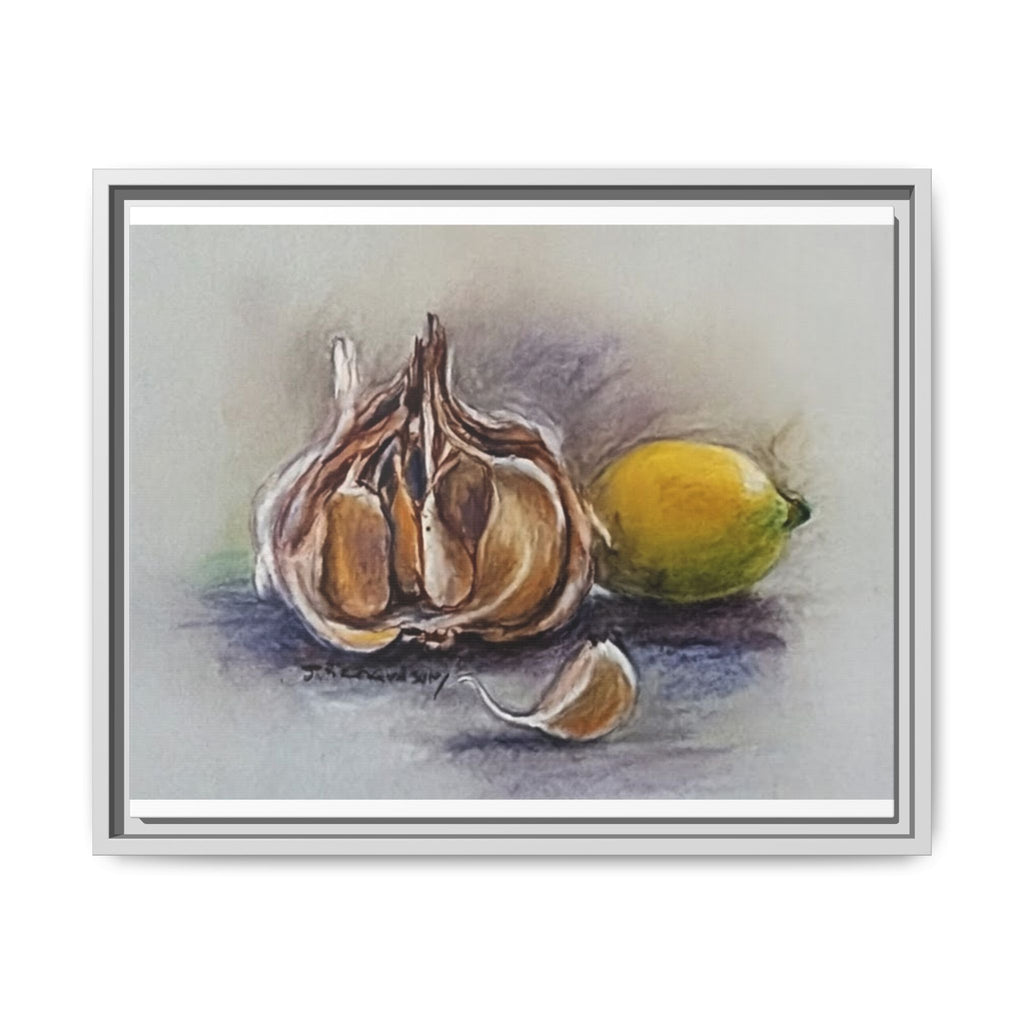 Garlic and Lemon Still Life Matte Canvas (Framed)