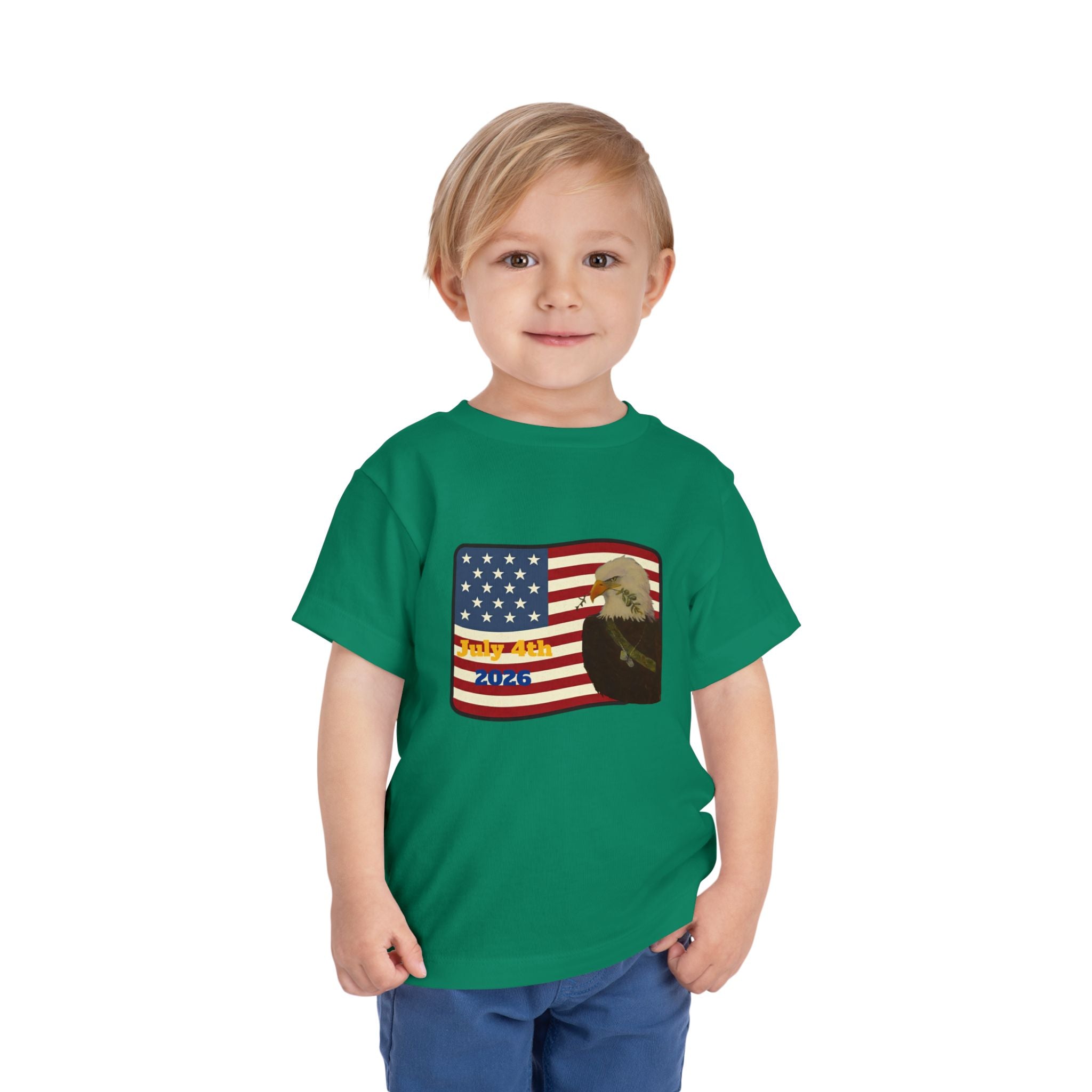 July 4th Toddler Tee —2T - 5T Patriotic Bald Eagle "USA 2026" Graphic