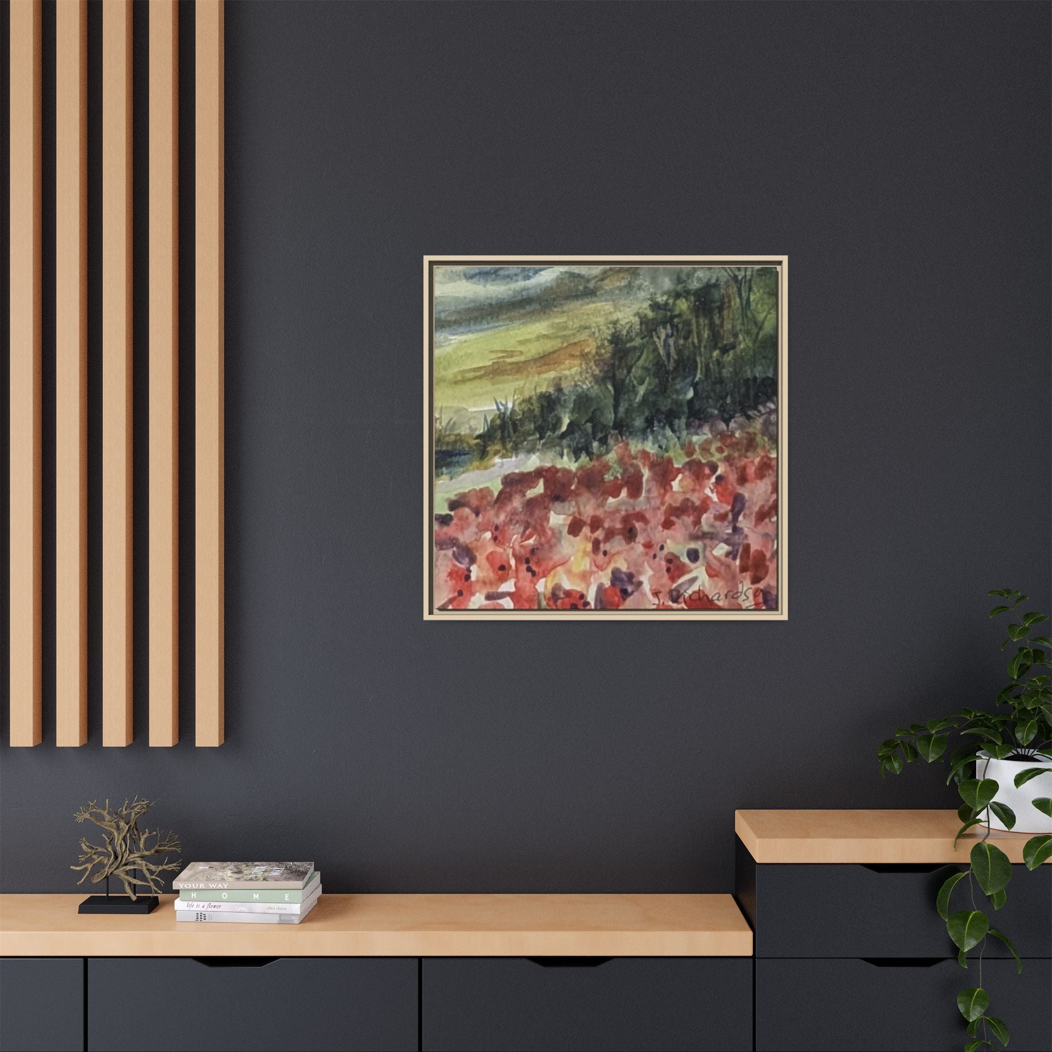 Framed Poppies landscape Matte Canvas,   Multi-color frames)