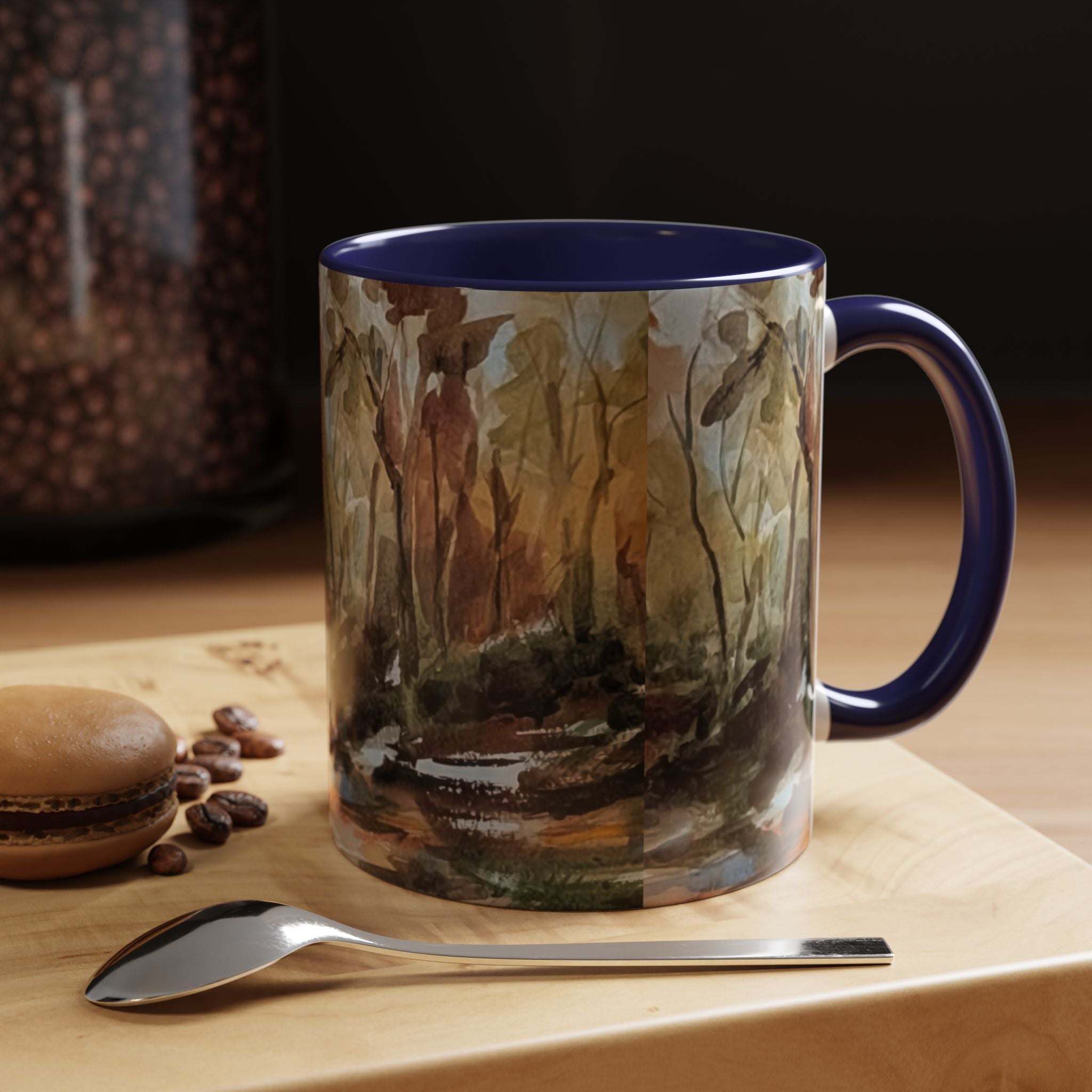 Autumn Woodland Coffee Mug — Painterly Fall Forest Trail Accent Mug