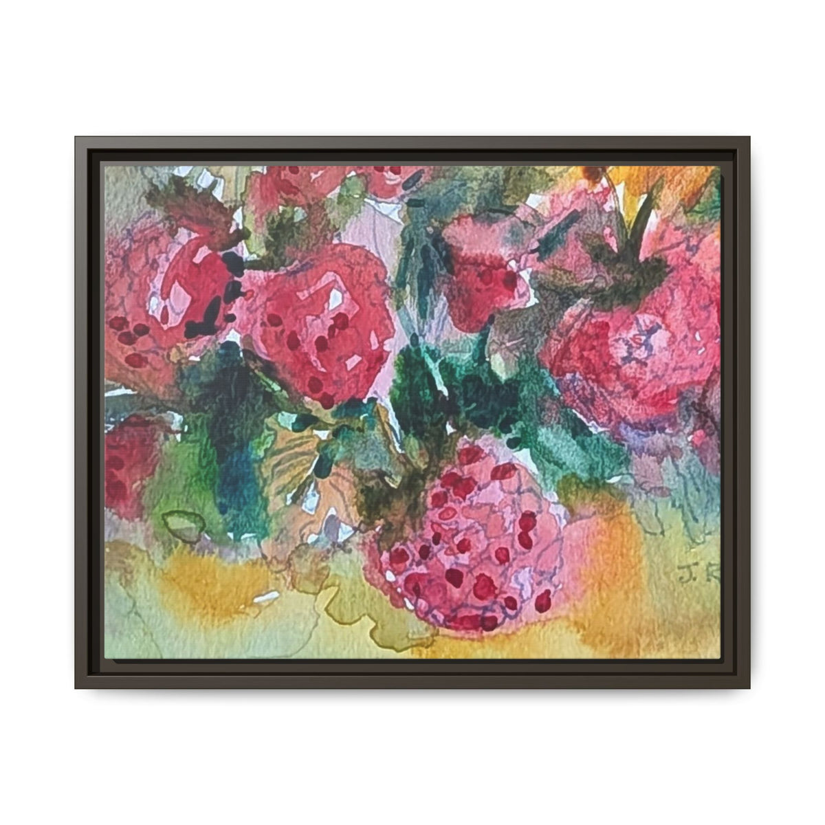 Raspberry Patch Still Life Framed Matte Canvas Print