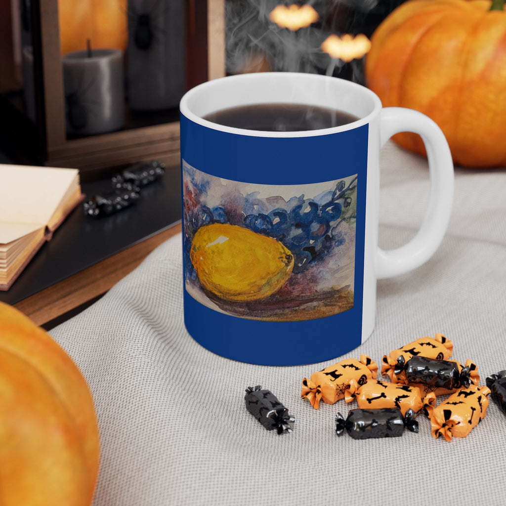 Lemon & Purple grapes Watercolor Mug | Ceramic Mug