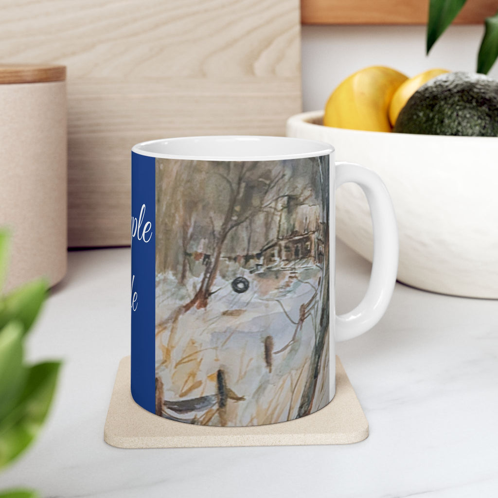 Simple Life Scenic Panels Ceramic Mug | Snow-Dusted Cabin Morning