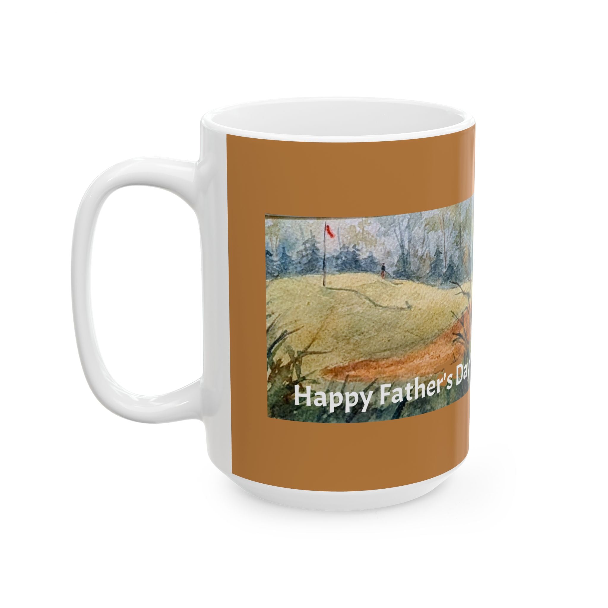 Happy Father's Day Golfer Ceramic Mug — Serene Countryside Coffee Cup (11oz, 15oz)