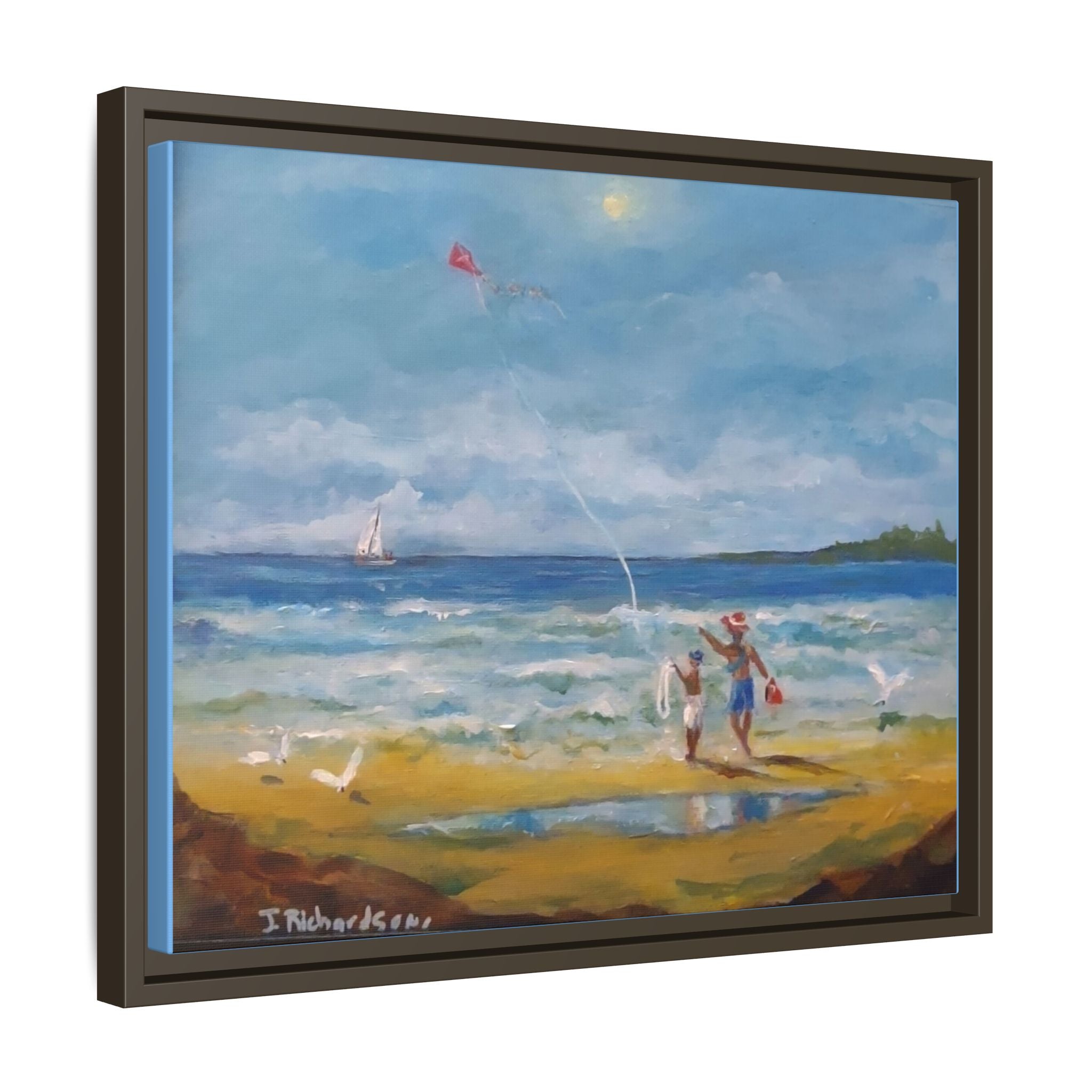 Kite on shore Framed Matte Canvas Wall Art