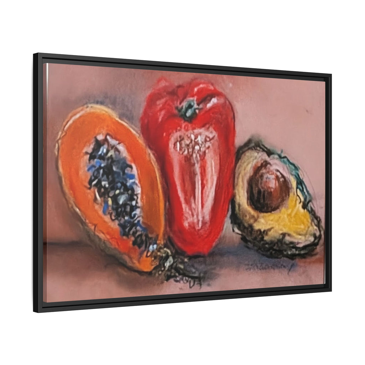 Pepper, Papaya, Avocado Still Life Matte Canvas (Framed)