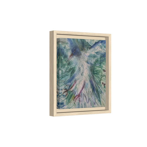 Abstract Blue-Green Bird Painting Matte Canvas