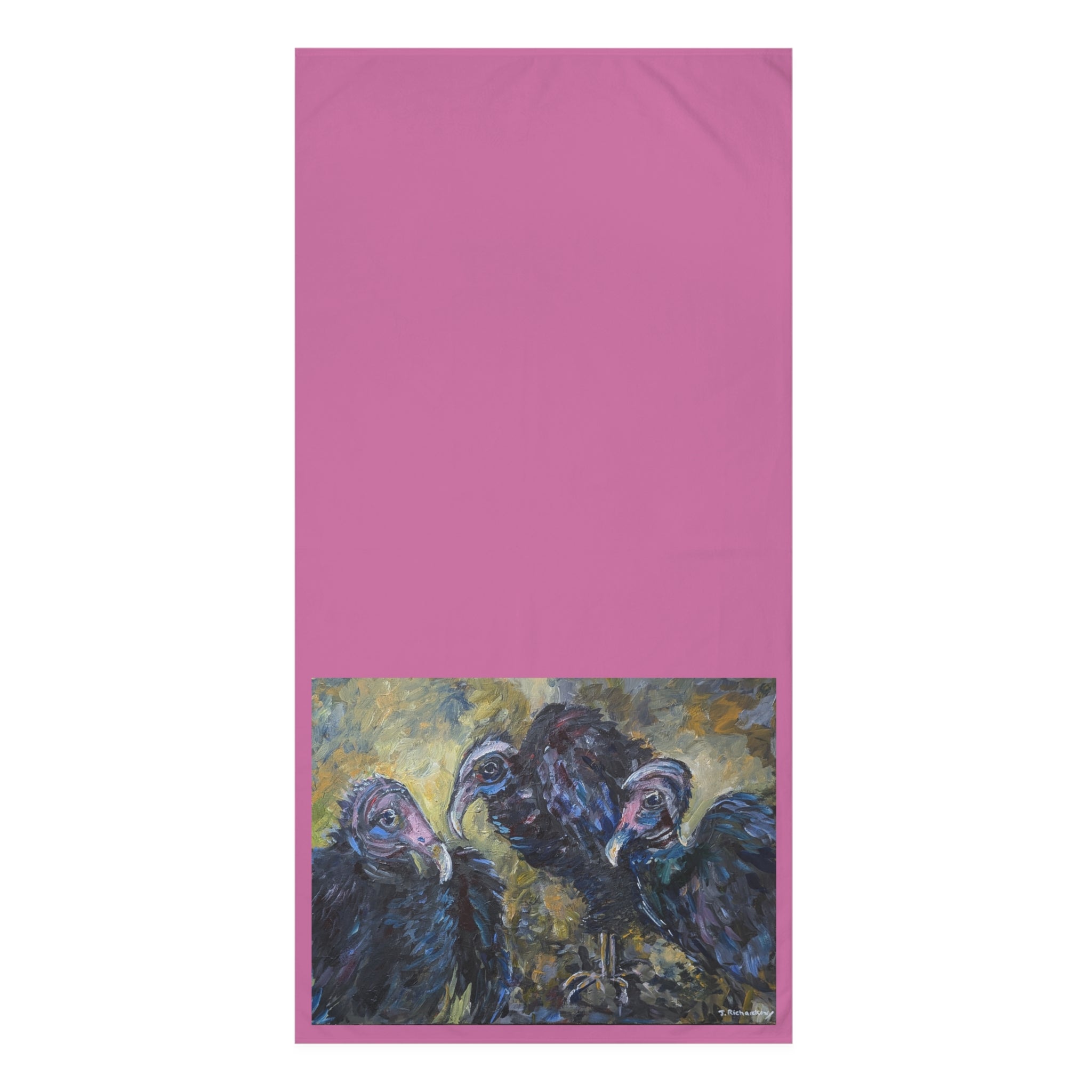 Vulture Trio painting Mink-Cotton Towel | dark avian art, textured brushwork