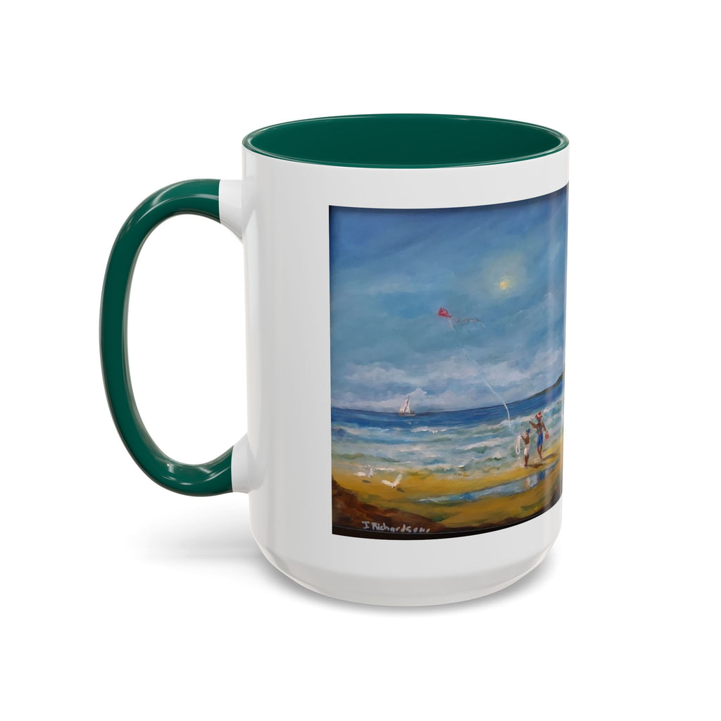 Beach & kite scene, Coffee Accent Mug - Personalize it! Colorful Ceramic Mug (11oz, 15oz)