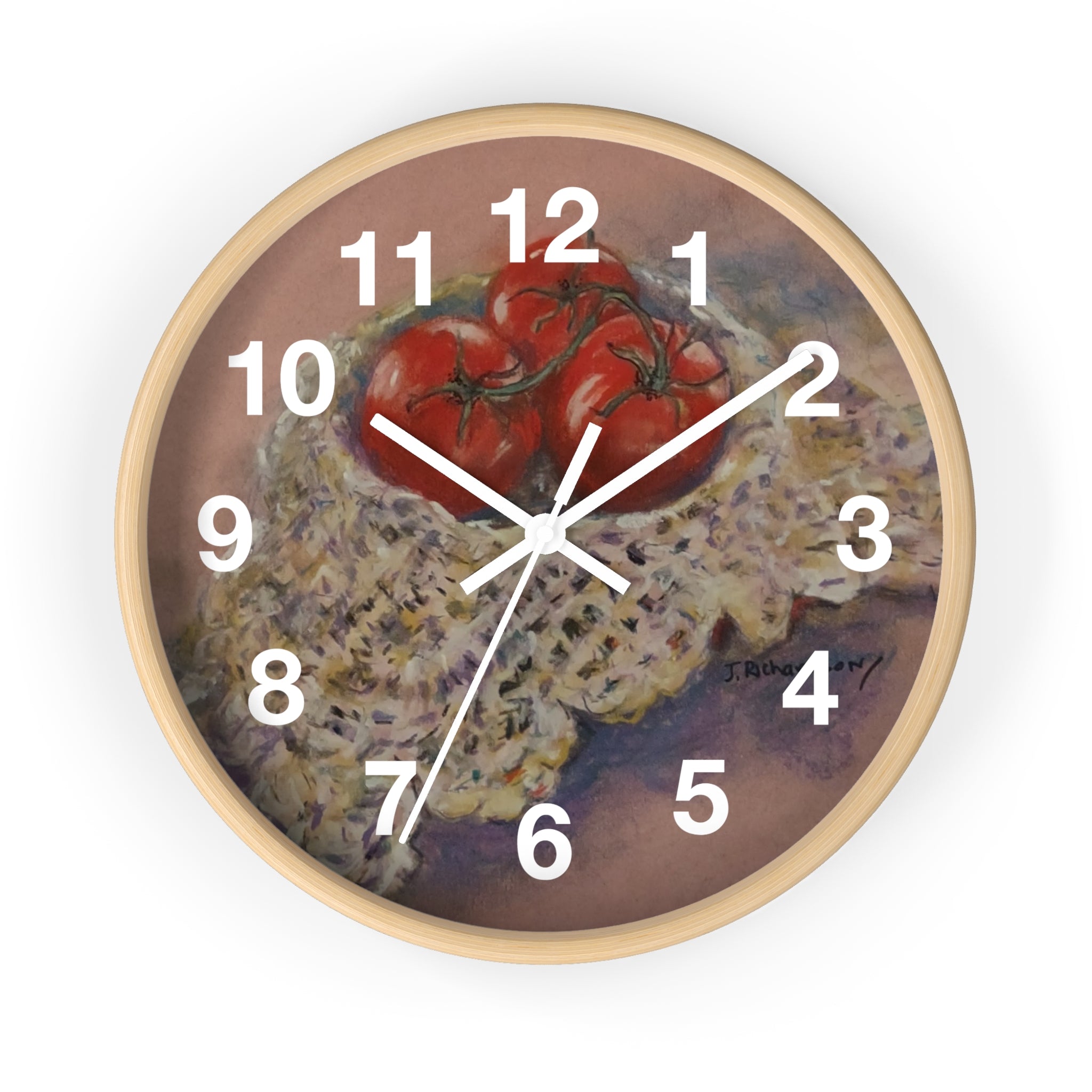 Tomato Still Life Wall Clock — Rustic Kitchen Art Clock