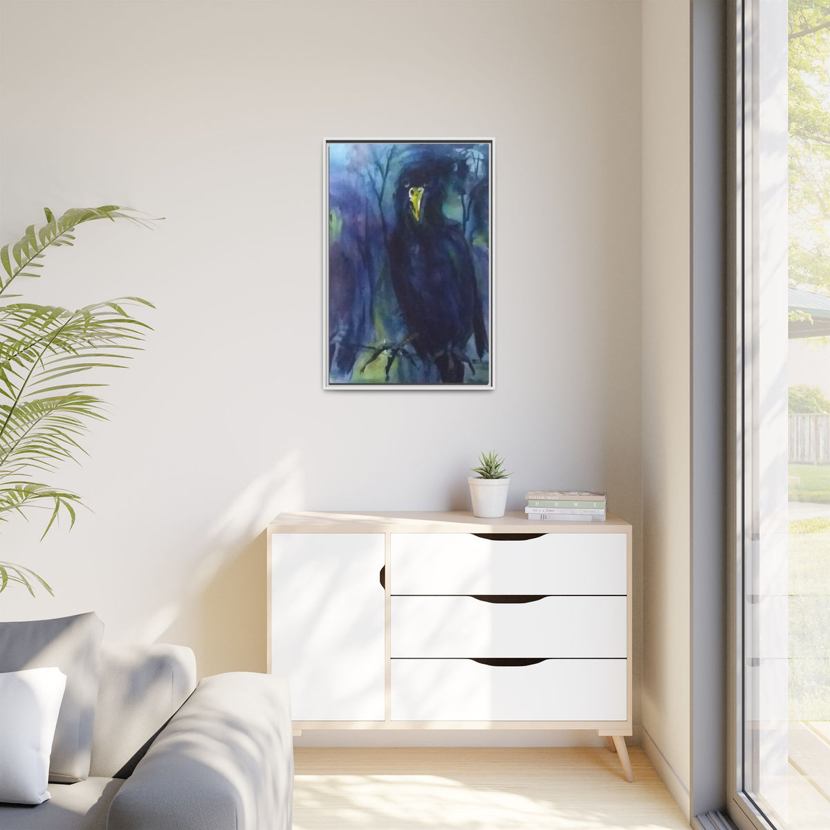 Framed Matte Canvas Print — Moody Black Raven Artwork
