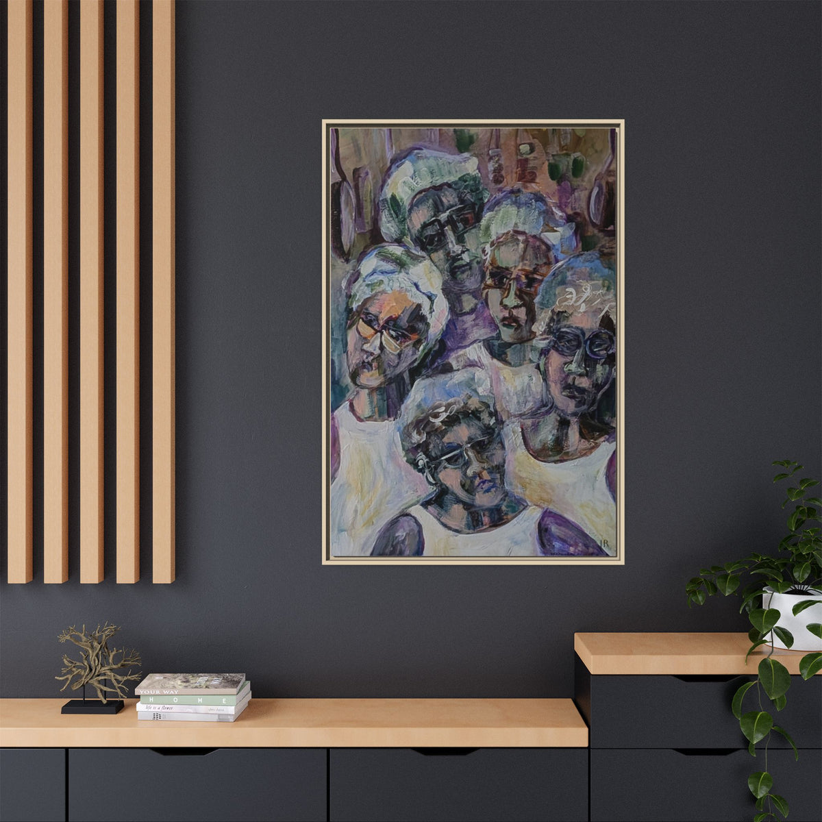 Framed Matte Canvas Art – Abstract Multi-Figure Portrait