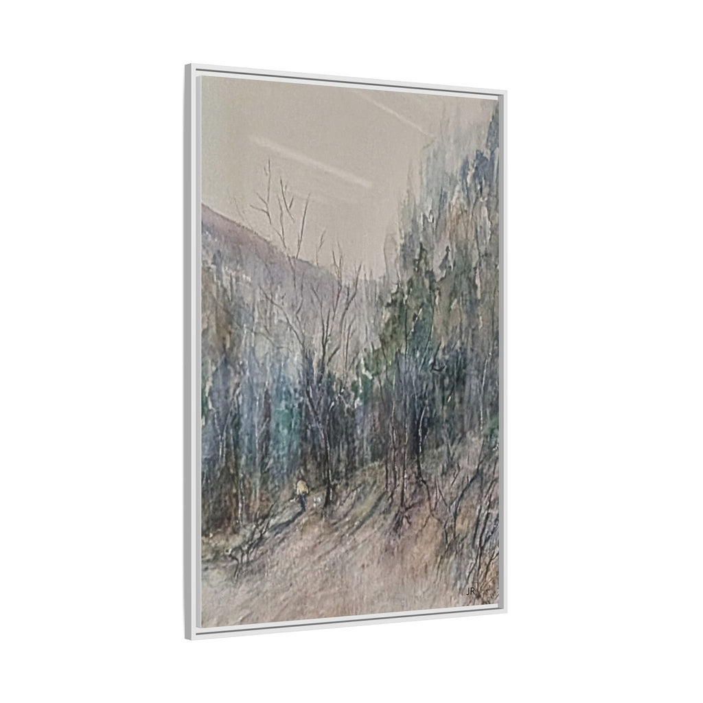 Misty Forest Landscape Matte Canvas Framed | Watercolor Mountain Scene