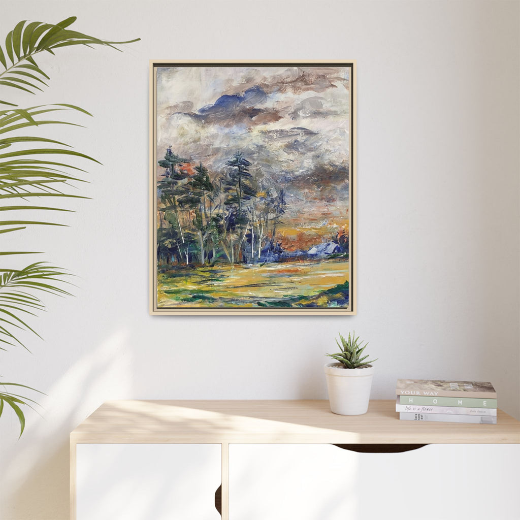 Framed Matte Canvas Landscape Print — Abstract Forest Meadow Wall Art