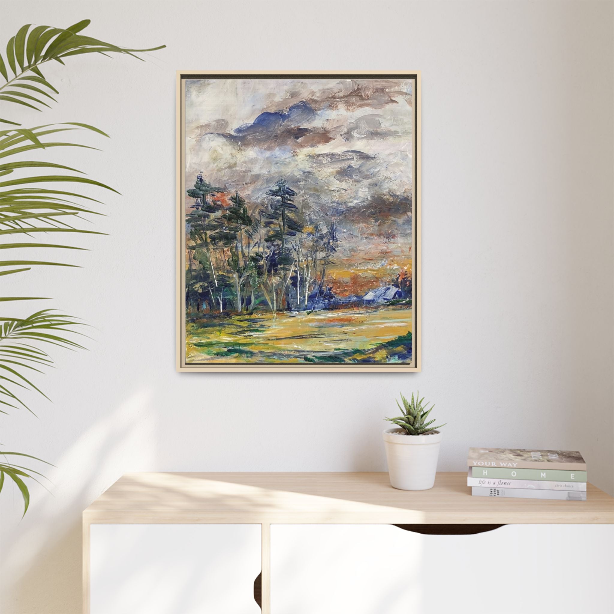 Framed Matte Canvas Landscape Print — Abstract Forest Meadow Wall Art