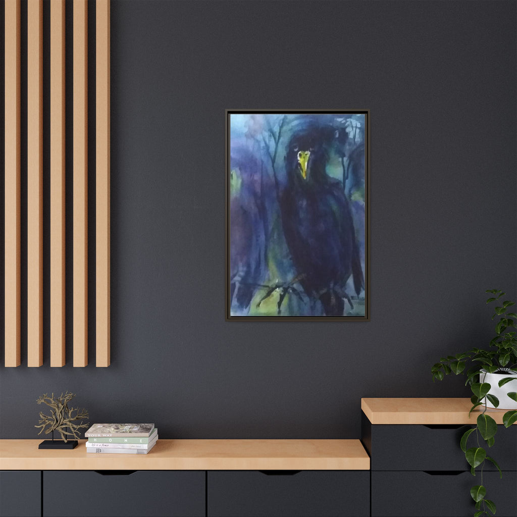 Framed Matte Canvas Print — Moody Black Raven Artwork