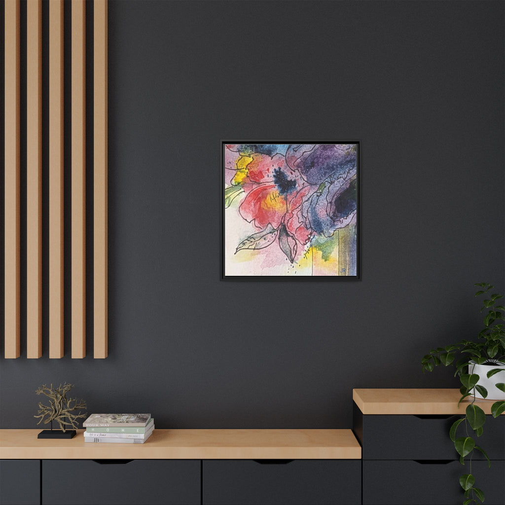 Framed Floral Watercolor Canvas Print — Colorful Abstract Poppies