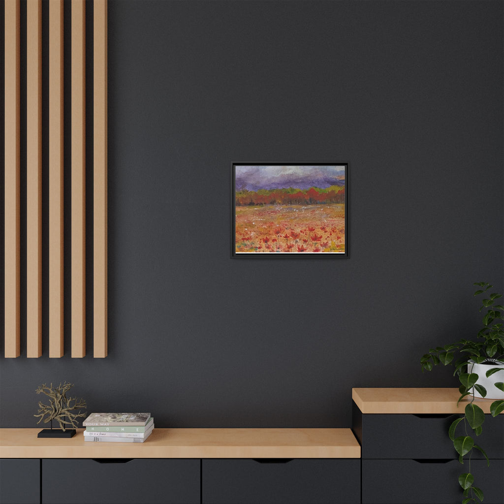 Framed Canvas Wall Art – Autumn Wildflower Meadow Landscape Painting
