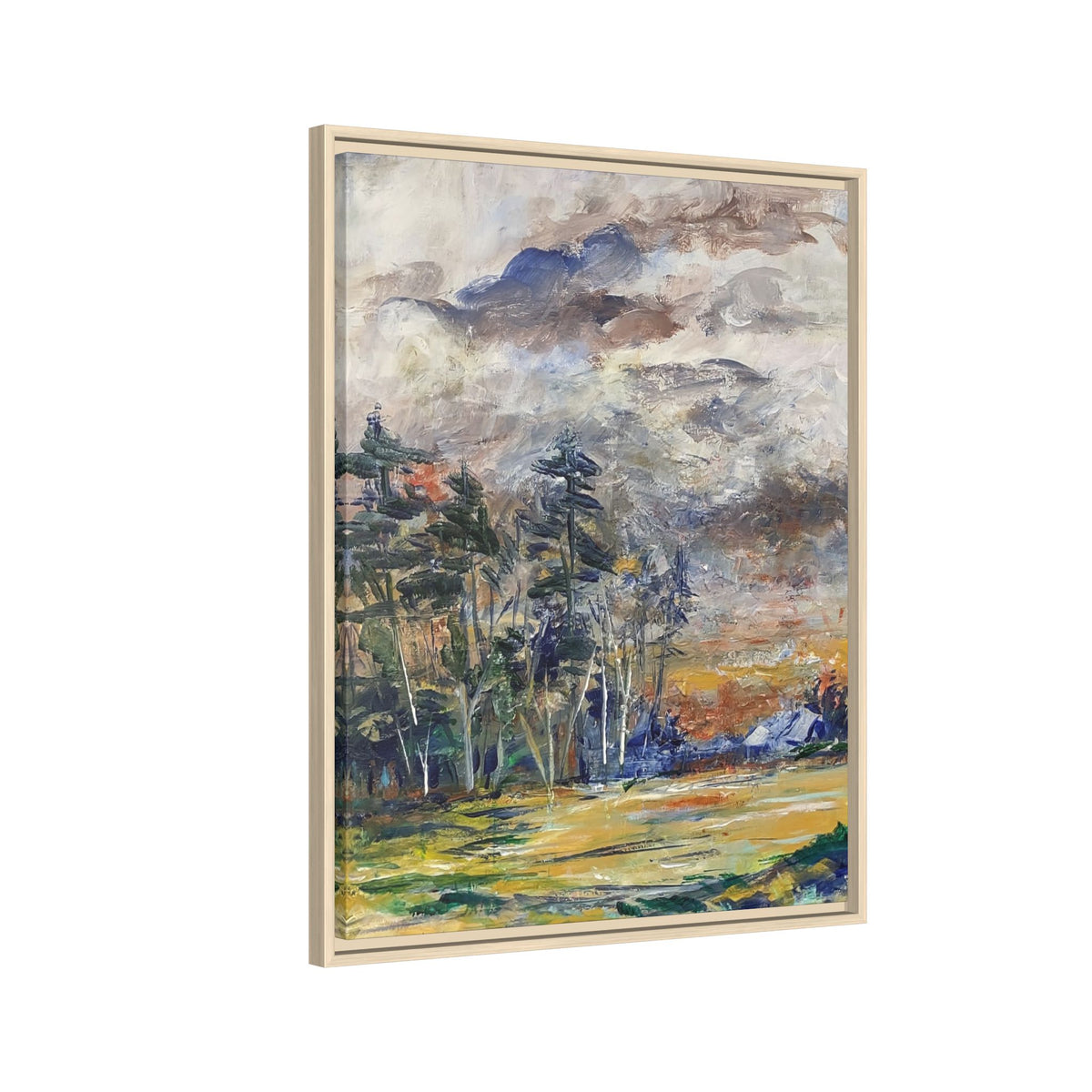 Framed Matte Canvas Landscape Print — Abstract Forest Meadow Wall Art