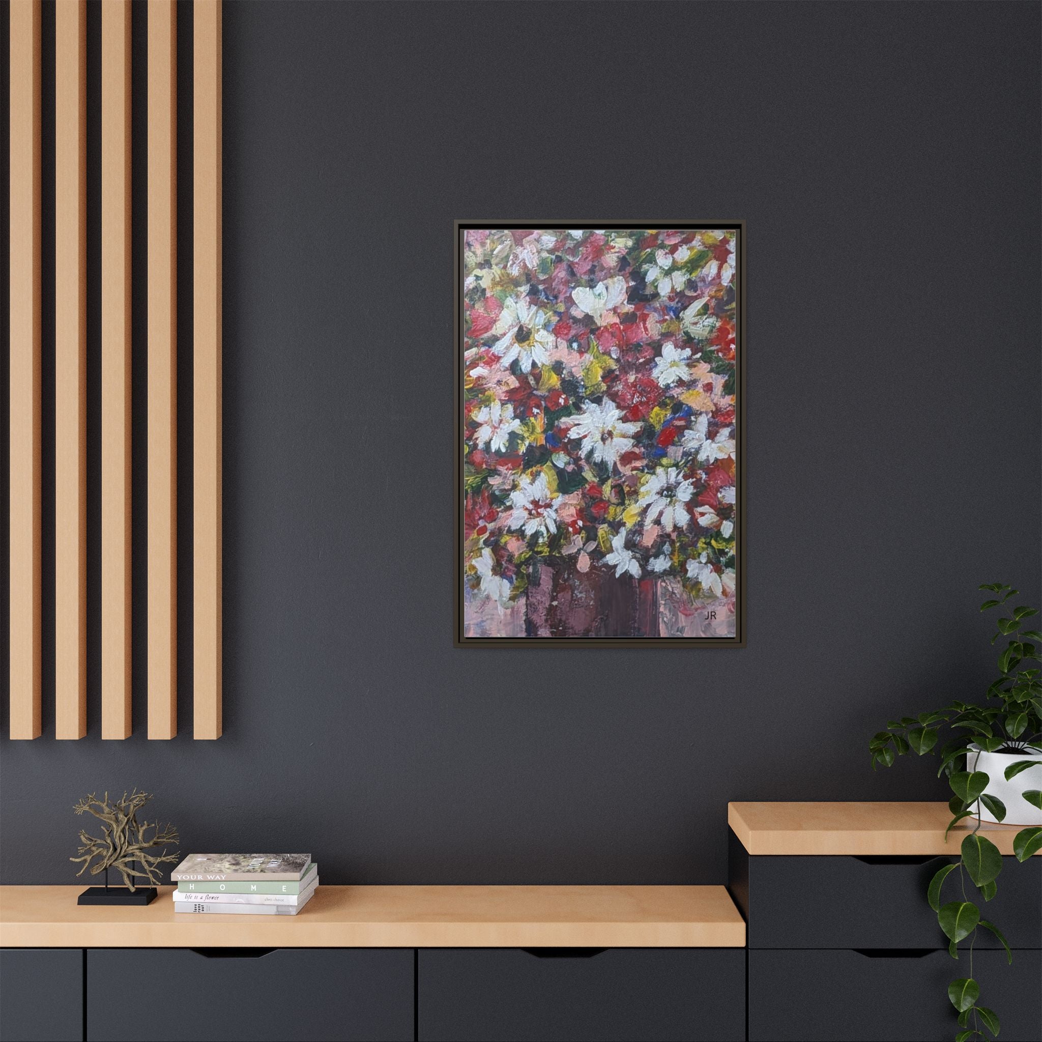 Daisies Floral Painting Matte Canvas Framed | Flower Art Wall Decor